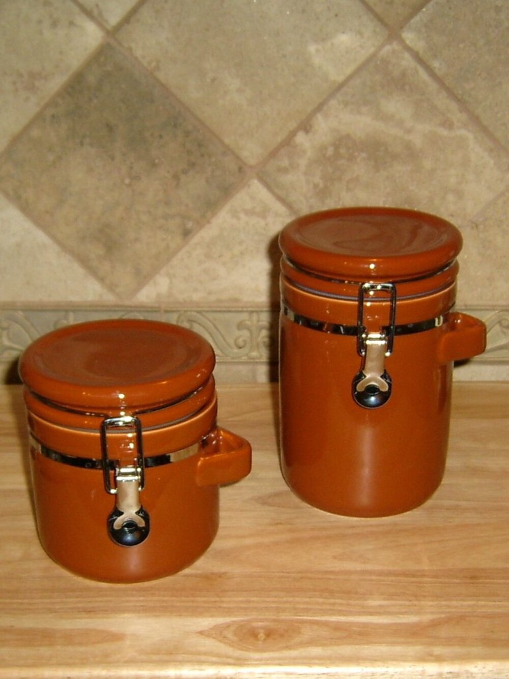 Ceramic Canisters with Airtight Lids (2), Brown, EUC